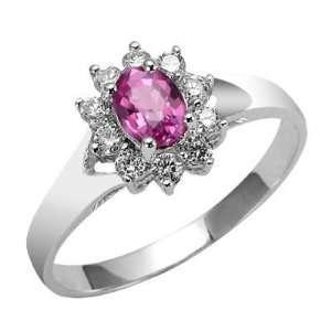   18k White Gold Pink Sapphire and Diamond Flower Ring Size 6 Jewelry