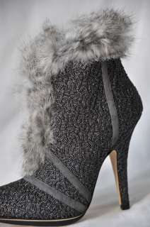   Fur Grey Suede Ankle Bootie Boot Pump High Heel 5.5 35.5 NEW  
