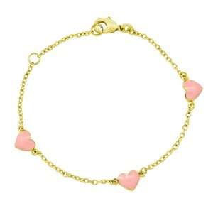  Enamel Pink Heart Charms Gold filled Chain Link Bracelet 