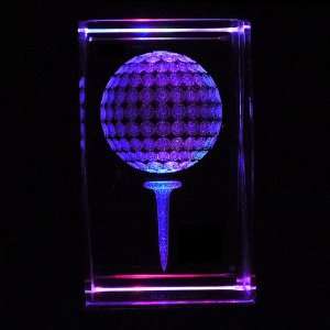 Golf Ball 3D Laser Etched Crystal includes Two Separate LEDs Display 