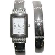   Smith Silvertone and Clear Stone Watch and Bangle Set 