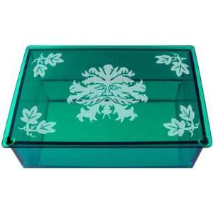  Art Glass Tarot Box Etched Man Green (each)