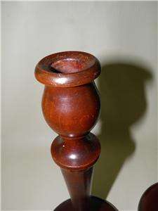ANTIQUE MAHOGANY WOOD PAIR CANDLE STICKS HOLDERS 12  