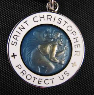 Saint Christopher Protect Us Blue & White Keychain MM1939DB/WH/RNX 