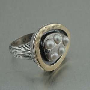 Hadar Designers Israel Gold Silver Pearl Ring 7 (I r)Y  
