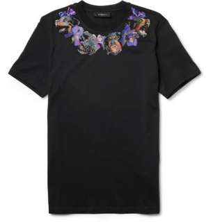   shirts  Crew necks  Rottweiler and Flower Print Cotton T Shirt