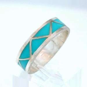  Southwestern Style Turquoise Resin Band Ring in Sterling 
