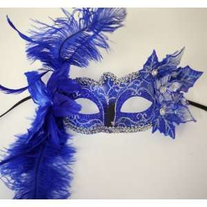  Blue and Silver Venetian Feather Mask Toys & Games