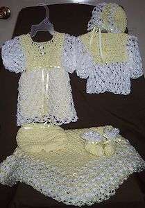   Crochet Baby Dress (Sweater,Hat,Bootie) or Afghan;Layette Set  