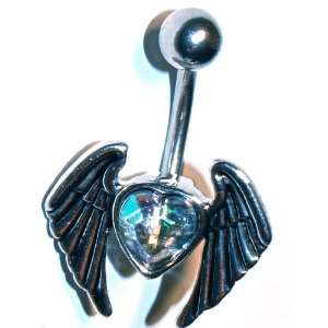    14g Naval Belly Ring   Silver Heart with Wings 