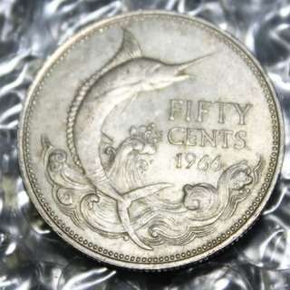 C0043# 1966 Bahamas Fifty 50 Cents Silver Coin  
