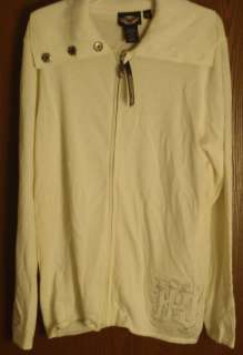 Harley Davidson Womens Full Zip Front Long Sleeved Sweater Off White 