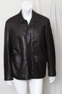 JOHN VARVATOS Mens Classic Dark Brown Leather Jacket Coat+Quilted 