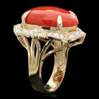 14650 CERTIFIED 14K YELLOW GOLD 12.00CT CORAL 1.20CT DIAMOND RING 
