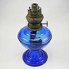Vintage COBALT BLUE Oil Lamp Fount w/ Vintage Kosmos Br