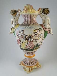 Vintage Capodimonte Art Pottery Urn Vase Cherub Italy Antique  