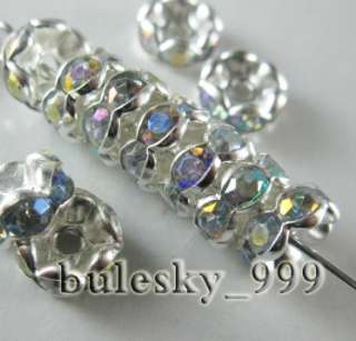 100pcs Silver Plating Acryl Crystal Beads 8mm AB  