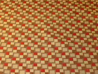 Modern Retro Squares Red Brown Gold Upholstery Fabric  