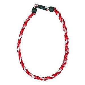    Titanium Ionic Braided Necklace   Red/White