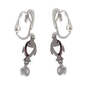 Pin Yin Silver Plated Crystal Fish Clip On Earrings