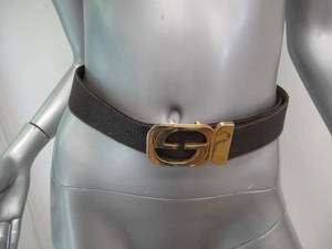 Gucci Brown Textured Leather Gold Logo Buckle Belt  