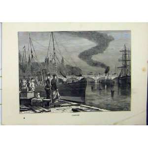   1898 View Glasgow Scotland Ship Bridge Docks Old Print