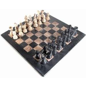  16 Deluxe European Marina and Black Marble Chess Set with 