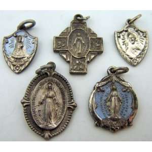   Miraculous Medals Sacred Heart Mary Cross Antique 