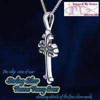 Sterling Silver Tweens Fancy Cross Pendant/Necklace  