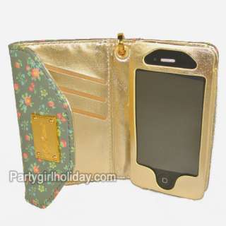 2012 Cute Iphone Wallet Wristlet Leather Case Cover Card Flip Cover 4 