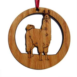 Oak Wooden Llama Personalized Christmas Ornament 4 Inch Round New 