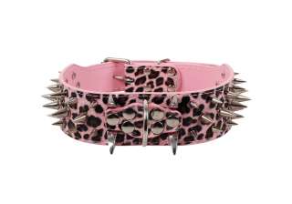   Monster Studded Spikes Dog Collar Leash Set Pink Leopard Large Size 22