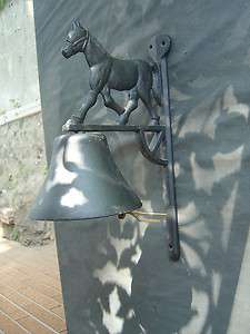 VTG Black Cast Iron Wall Mount Horse Door Dinner Bell  