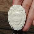 Ornate Cameo Style Flower Goddess White Buffalo Bone Pendant Carved in 