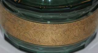 MOSER KARLSBAD LIDDED CUT GLASS BOX ETCHED GOLD RELIEF  