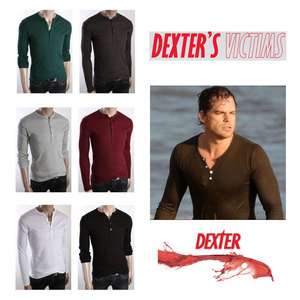 Mens Showtime Dexter Kill Shirt Henley long Sleeve shirts t shirts M 