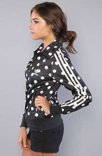 adidas The Firebird Track Top in Black and White Polka Dots 