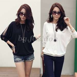   Womens Trendy Batwing Long Sleeve Loose T Shirt Tops Blouse 2 COLORS