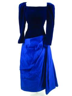 VINTAGE SCAASI BOUTIQUE Blue Velvet Evening Gown Dress  