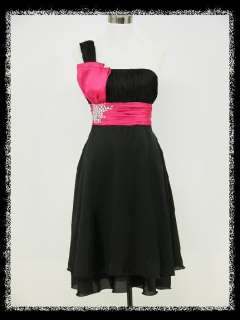 dress190 ONE SHOULDER BLACK & PINK JEWELLED CHIFFON PARTY PROM 