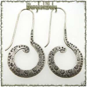 Thai Karen Silver HUGE Long Spiral Engraving Earrings  