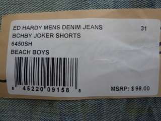 NWT Ed Hardy Beach Boys Joker Shorts Denim Devil 31 $98  