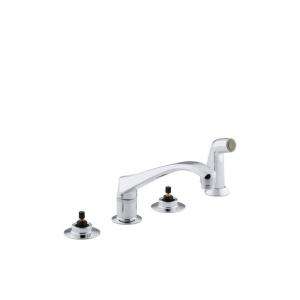 KOHLER Triton 8 In. 2 Handle Low Arc Kitchen Faucet With Side Sprayer 