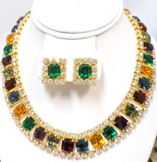   Multi Color Rhinestone Formal Necklace Clip Earrings Exc  