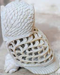   Soapstone OWL Sculpture Jali w baby OWL inside Handmade India Art