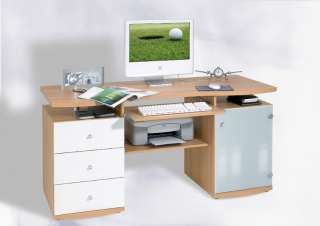 Schreibtisch   Computertisch   Buche   Weiss   3 Schubladen   1 