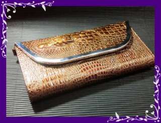   Brown Crocodile Faux Leather IPhone Case Clutch Purse Wallet  