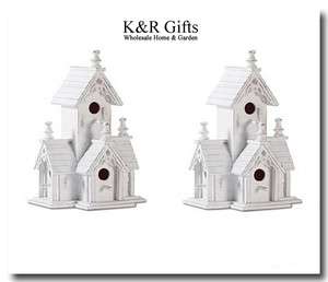   Set of 2 Shabby White Distressed Wood Victorian Style Bird Houses NEW