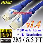 BLAU 2M HDMI V1.4 Kabel Cable für ETHERNET PC LAPTOP BL