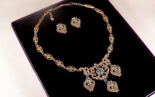 Suzanne Somers AB & Blue Rhinestone Necklace & Earrings  